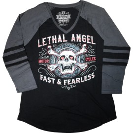 Lethal Threat Black/Gray Fast and Fearless Womens Long Sleeve T-Shirts 1XL