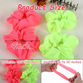 PEOVLVN 4 Pcs Neon Scrunchies, Large Hair Scrunchies Neon Hair Ties Elastic Hair Bands Ponytail Holders 80s 90s Hair Accessories for Women Party Outfits and Workout Costumes (2 Colors)
