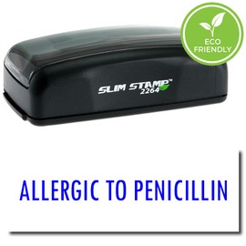 Doctor Stamp - Large Pre-Inked Allergic to Penicillin Stamp with Blue Ink, Ideal for Medical Receptionists, 7/8 x 2-1/4, Blue Ink, Essential Medical Office Supply, Clear and Visible Markings