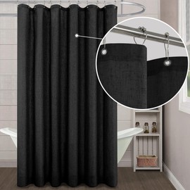 KOUFALL Black Shower Curtain Set with Hooks,Linen Cloth Fabric Waterproof Boho Gothic Shower Curtain for Bathroom Decor,72 x 72 Inches