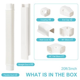 Mini Split Line Set Covers, 3” 20 Ft PVC Line Set Cover Kits for Outside Ductless Mini Air Conditioners and Heat Pumps with Flexible Duct