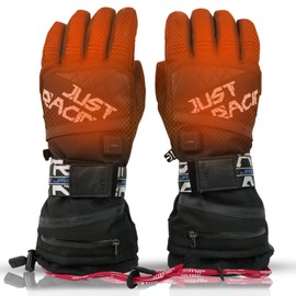 JRZHX Waterproof Rechargeable Ski Heated Gloves for Men and Women, Anti-Lost Rope, Snow Stopper, Soft Nano Heating System, Adjustable Wristband, Ideal for Skiing & Snowboarding (Black, Small)