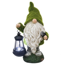 TERESA'S COLLECTIONS Fall Decor Outdoor Statue for Home, Resin Gnome Decorations with Solar Outdoor Lights for Garden Decor,Green Garden Sculptures & Statues for Front Patio Lawn, Gifts for Mom,12"