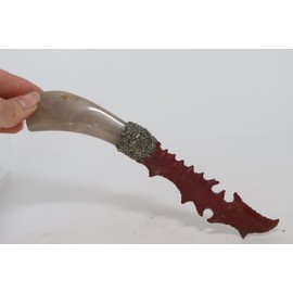 Australian Mookaite Flint Knapped Pressure Flaked Mayan Eccentric Fantasy Blade Letter Opener Point Cosplay/Wiccan Energy Wand Hafted On Polished Clear Crystal Quartz Handle; Crushed Pytite