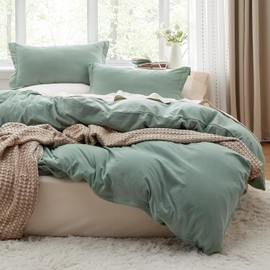 BEDSURE Sage Green Duvet Cover Queen Size - Soft Prewashed Queen Duvet Cover