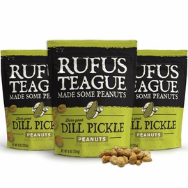Rufus Teague Dill Pickle Peanuts – Bold, Tangy & Crunchy Honey Roasted Nuts with a Smoky Dill Kick, 9 oz Resealable Pouch, 3 Pack