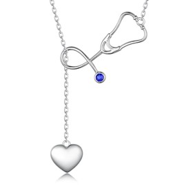SCZKLAQ Stethoscope Nurse Necklace for Women 925 Sterling Silver Stethoscope Pendant Necklaces Medical Graduation Nurse Jewelry for Women Nurses Gifts