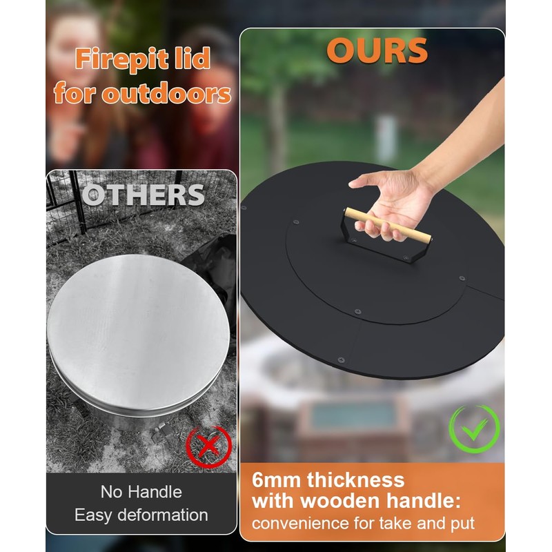 Ardier 22" Wooden-handle Fire Pit Lid for Pits up to