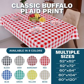 Sorfey Tablecloth - Vinyl with Flannel Back, 52"x72" Rectangle, Water Proof, Easy to Clean, Checked Beige Design
