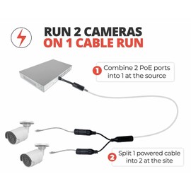 IPCamPower POE Combiner Splitter Adapter, Run 2 IP Cameras on 1 Cable, Works on All POE Switches, POE NVR and POE Cameras, Mode A and B POE Compatible