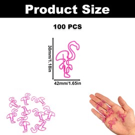 100PCS Flamingo Paper Clips, Pink Flamingo Shaped Paperclips, Metal Bookmark Clips, Cute Animals Stationery, Desk Accessories for File Note Page Marker School Home Office Supplies