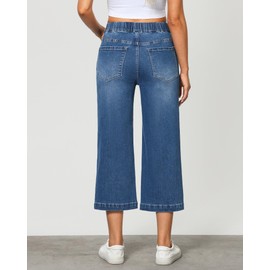GRAPENT Womens Pants Wide Leg Pants for Women Pull on Capris for Women Stretch Womens Elastic Capris Pull on Wide Leg Pants Woman Womens Jeans High Waisted Color Medium Blue X-Large Size 16 to 18