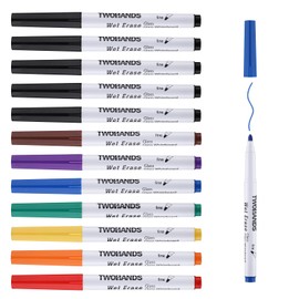 TWOHANDS Wet erase Markers Fine Tip,Glass Whiteboard Markers,8 Colors,Acrylic Calendar Planning Board,Windows,Mirror,12 Count,19707