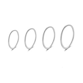 SILBERTALE 925 Sterling Silver Rings Set of 4 for Women Minimalist Thin Ankle Stacking Rings Midi Pinky Ring Size 43-58, No Gemstone