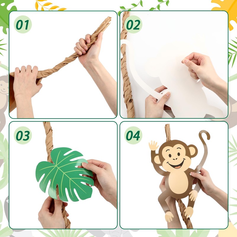 Ctosree 36 Pcs Jungle Party Decorations, Safari Rainforest Monkey Theme