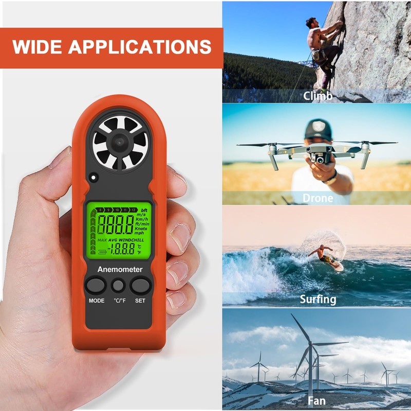 Handheld Anemometer, Mini Digital Wind Speed Meter Gauge for Air