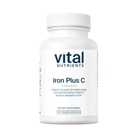 Vital Nutrients Iron Plus C | Vegan Iron Supplement | 20mg Iron with 200mg Vitamin C to Increase Iron and Energy Levels | Gluten, Dairy, Soy Free | Non-GMO | 100 Capsules