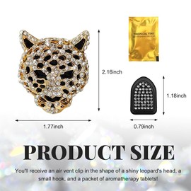 Wevdn 2 PCS Bling Leopard Air Vent Clips, Sparkly Rhinestone Leopard Air Freshener Vent Clips, Car Interior Decoration Diamond Crystal Diffuser Vent Clip for Women, Car Accessories (1 Golden+1 Hook)