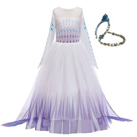 Girls Elsa 2 White Princess Costume, Net Skirt, Snow Queen, Long Sleeve Fancy Dress Outfit for Kids - Ballon White (1)