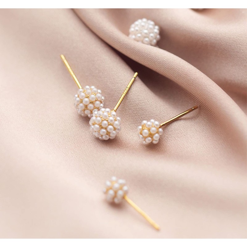 Pearl Ball Earrings, Small, Non-Hole Earrings, Popular for Women, Brass,