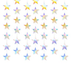 Andiker Glitter Star Banner Decoration, 30 Backdrop Reflective Sparkle Star Garland for Christmas Birthday Party, 157.48Inches Holographic Iridescent Mermaid Banner for Adding Party Atmosphere（Stars）