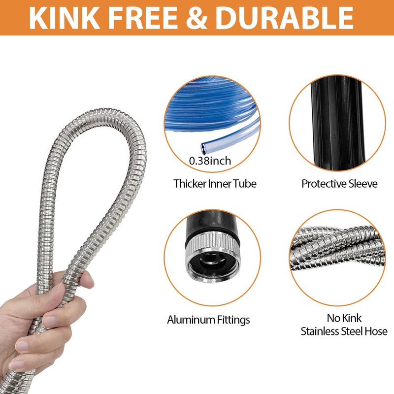 Sutekus Stainless Steel Metal Garden Hose 15FT, Flexible and Kink-Free