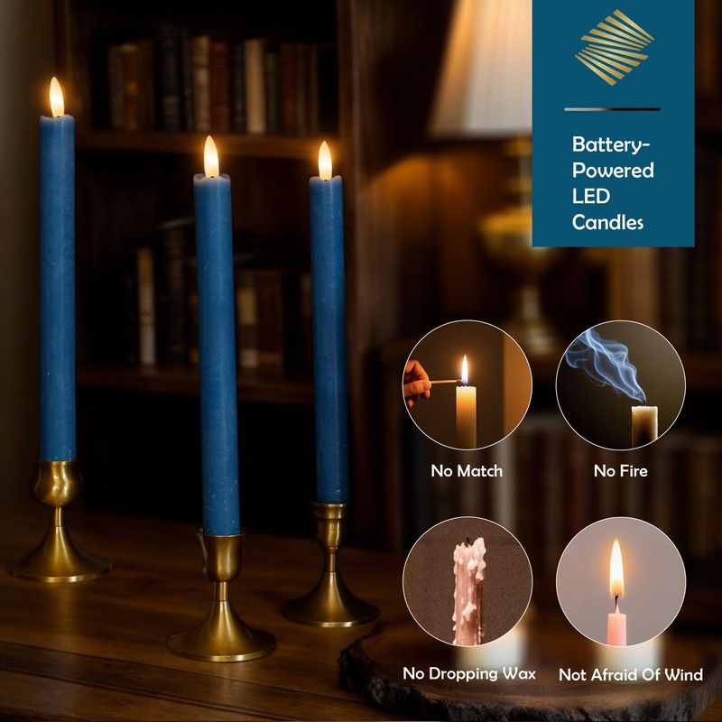 SEHNSY Flameless Taper Candles with Remote, Real Wax Battery Operated