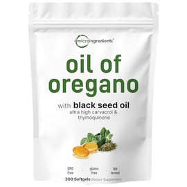 Aceite de orégano con aceite de semilla negra, 300 cápsulas blandas | Carvacrol y timoquinona de origen natural. Suplemento de aceite de orégano 2 en 
