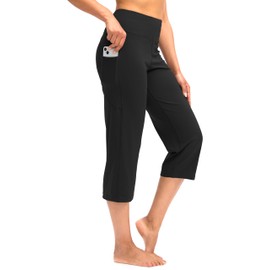 G Gradual Capri Pants for Women High Waist Workout Yoga Pants with Pockets Tummy Control Leggings Crop Straight Pants(Black,3XL)