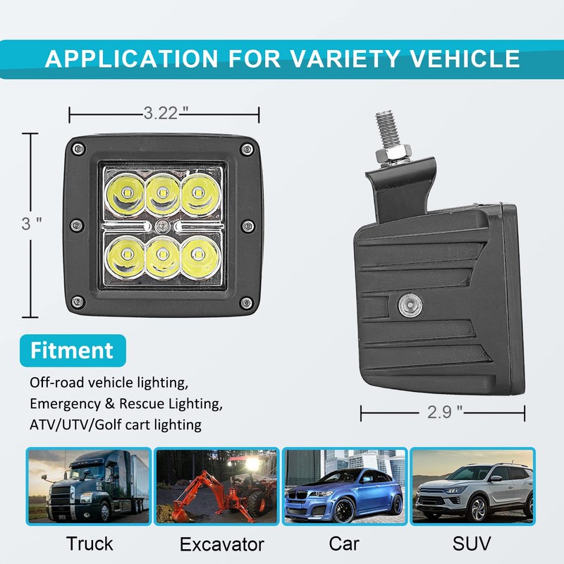 Dasen LED Light w/Wiring Mount Bracket kit Rear Roll Cage
