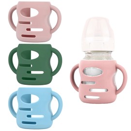 Frezonika 3 Pack Silicone Sleeves Compatible with Dr Brown Wide-Neck Glass Baby Bottles 5OZ/150mL, 100% Silicone Handles for Sippy Cups for Toddlers 1-3, Anti Breakage (5 OZ)