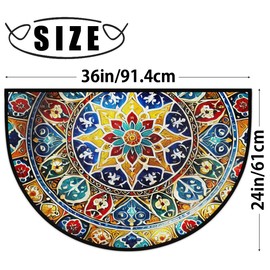 Half Round Doormat Bohemia Boho Colorful Ethnic Washable Semi Circle Area Rug Non Slip Absorbent Half Moon Rug for Indoor Outdoor Bathroom Kitchen Patio Front Welcome Fireplace Hearth Floor Mat
