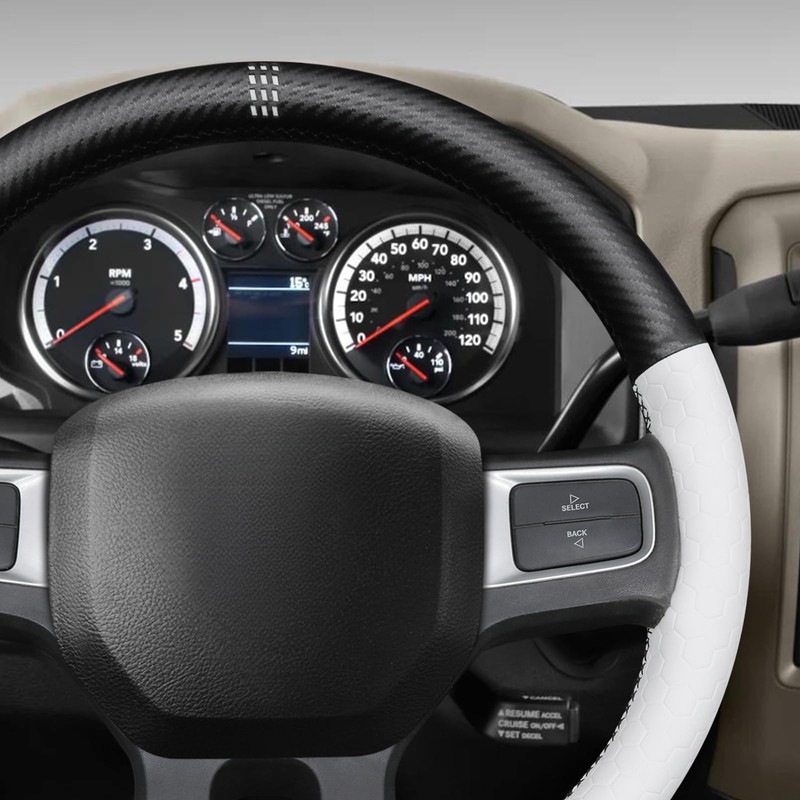 MEWANT Hand Sewn White Leather Steering Wheel Cover Wrap for