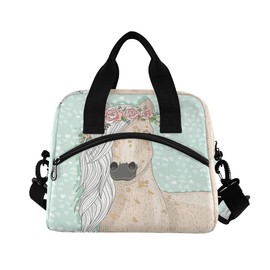 Mnsruu Horse with Flowers Fairytale Lunch Bag for Kids Insulated Cooler Lunch Box Large Capacity Lunch Organizer for Boys Girls