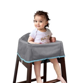 SANQOUYTT Reusable Waterproof High Chair Cover,for Wooden or Restaurant High Chair, Protect Against Messy Meals and Dirty,Dual-Belt Baby High Chair Cover,Waterproof and Washable,Gray