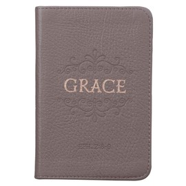 Christian Art Gifts Brown Full Grain Leather Journal Grace - Ephesians 2:8-9 Bible Verse Pocket Size Inspirational Notebook W/Ribbon Marker 192 Lined Pages