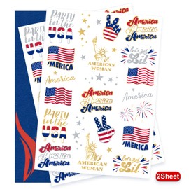 AOYOO Fourth of July Decorations Temporary Tattoos 34 Style America Giltter Tattoos, Red White and Blue Party Supplies, 4th of July Accessories, USA Flag, Memorial Day, Independence Day, Labor Day
