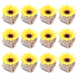 AEKAO 12 Pcs Napkin Rings with Artificial Sunflower for Christmas Farmhouse Wedding Home Dining Table Party Decoration