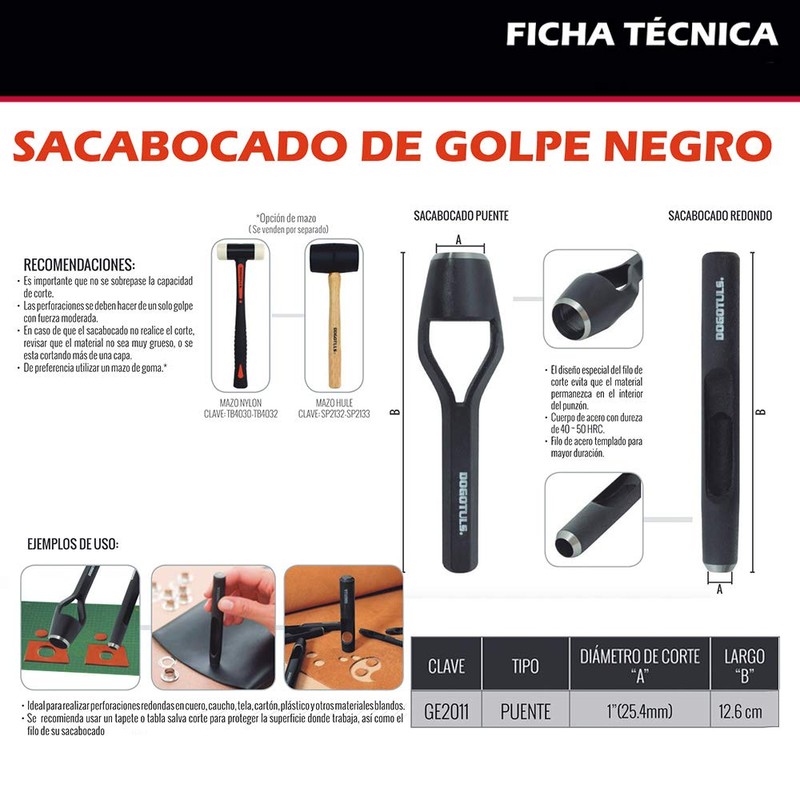 Dogo Tuls GE2011 Sacabocado Puente, color Negro, 1"