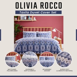 Olivia Rocco Taxila Duvet Cover Set Easy Care Quilt Covers with Pillowcases Super Soft Reversible Bedding Bed Linen Sets for Bedroom Décor, Sapphire Single