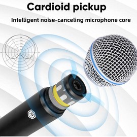 W IN-MIX Wireless Microphone System, 4 UHF Handheld Mic Set, Fixed Frequency, 260ft Range - Cordless Microphone for Singing, Karaoke, Meeting, Church, Wedding, Conference