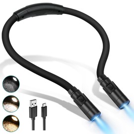 LUXJET Book Light for Reading and Crocheting Rechargeable Neck Light for Knitting and Repairing, Eye-Friendly Neck Reading Light with 3 Colours and Dimmable Brightness