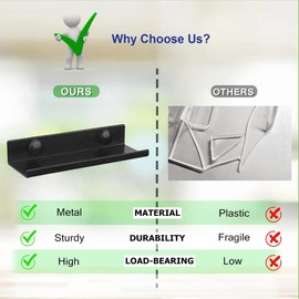 BiJun Vinyl Wall Mount 6 Pack, Black Metal Vinyl Holder Wall Display Shelf Record Wall Mount Stand for Albums LP Minimalist Record Wall Storage Set for CD Display in Office Home