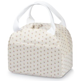 BuyCard Insulated Lunch Bag Women, Reusable Corduroy Cute Lunch Box, Leakproof Floral Lunch Tote Bag with Large Capacity, Small Cooler Lunch Container for Work Office Travel Picnic (Bee)