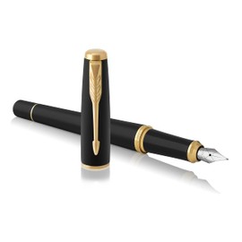 Parker Urban Premium Fountain Pen | Muted Matte Black with Gold Trim | Fine Nib | Luxury Gift Box With Notebook