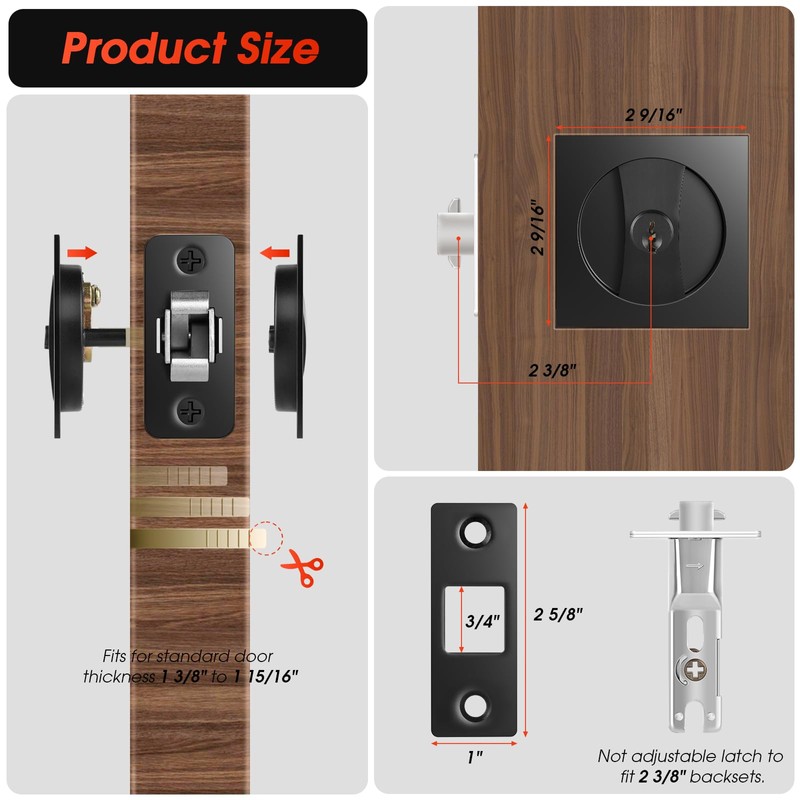 Aglehome Square Door Hardware - Sliding Pocket Door Lock with