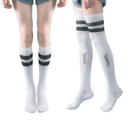 Dress Cici Knee High Compression Socks for Women + Thigh High Compression Stocking Mixed Set (2 Pairs: White: Knee High+Thigh High)