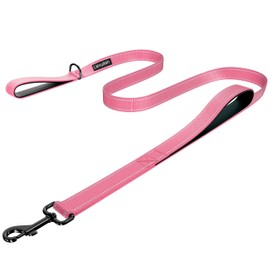 LIEVUIKEN Dog Leash 4ft Long, Double Handle Dog Leash for Safety Control Training, Heavy Duty Dog Leads with Traffic Padded Handles, Reflective Leashes for Small Medium Large Dogs(4ft, Pink)