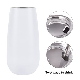 4 Pack Stemless Double Insulated Champagne Flute Tumbler with Lid, 6 Oz Unbreakable Reusable Cocktail Cups Champagne Toasting Glasses, Birthday Christmas Gift for Friends Family, Black and White