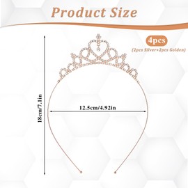 4 Pack Princess Crown Tiara Glittering Rhinestone Crown Headband for Women Crystal Tiaras Heart Adjustable Cute Hair Band Birthday Headpiece Wedding Bridal Tiara Dress Up Accessories(Gold Silver)